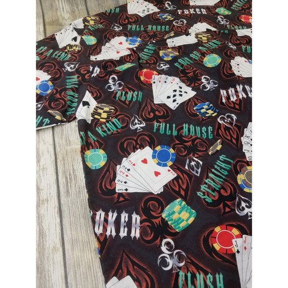 Dem Crazy Hawaiian Shirt Mens Size L Short Sleeves Button Up Poker Cards Print - Picture 11 of 11